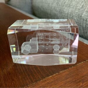 Cut Glass Lazer Cut Paperweight Emergency Medical Ambulance 3 x 2 in